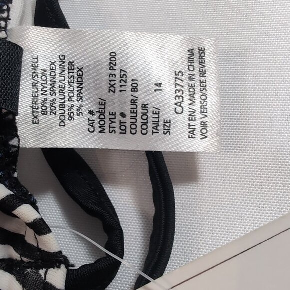 Point Zero Striped Halter Bikini Top Bathing Suit Women's 14 Black White NEW - Picture 5 of 11